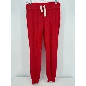 Birdiebee Joggers Womens Medium Red Distressed Cut Sweatpants